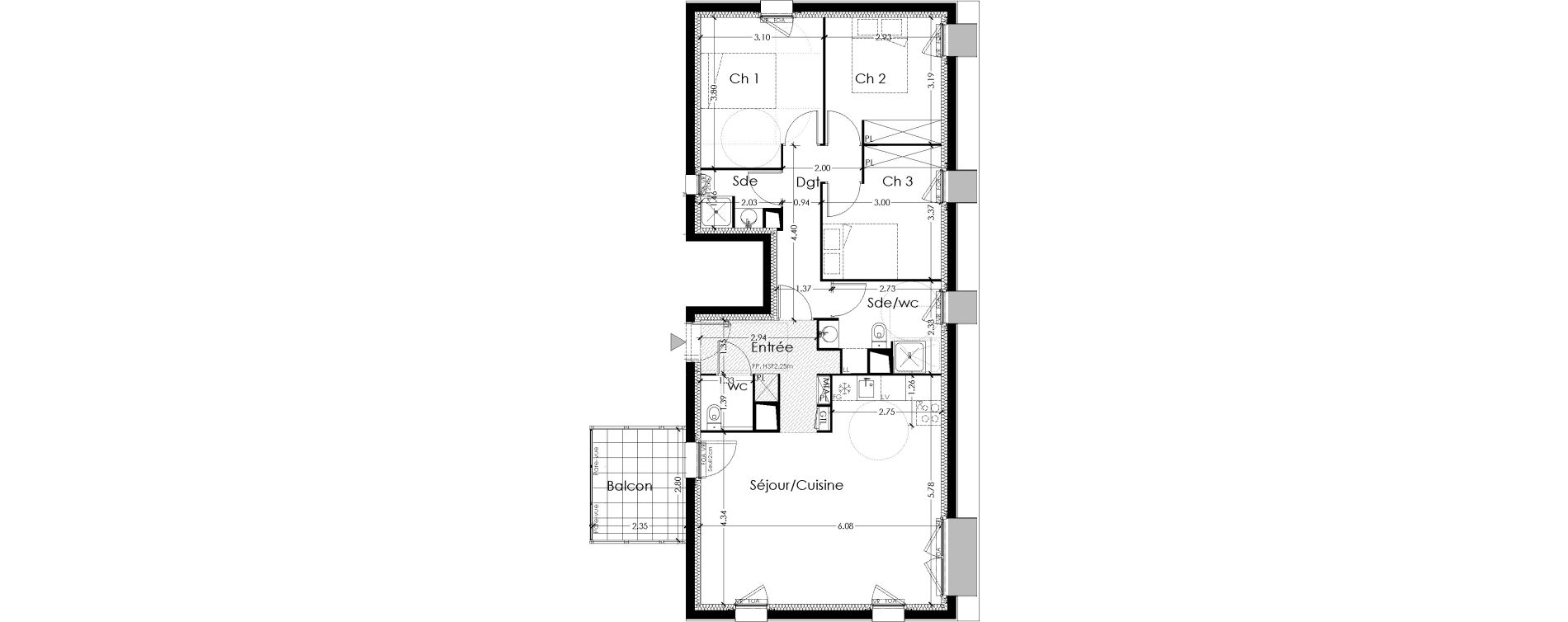 Appartement T4 de 82,64 m2 &agrave; Lormont Centre