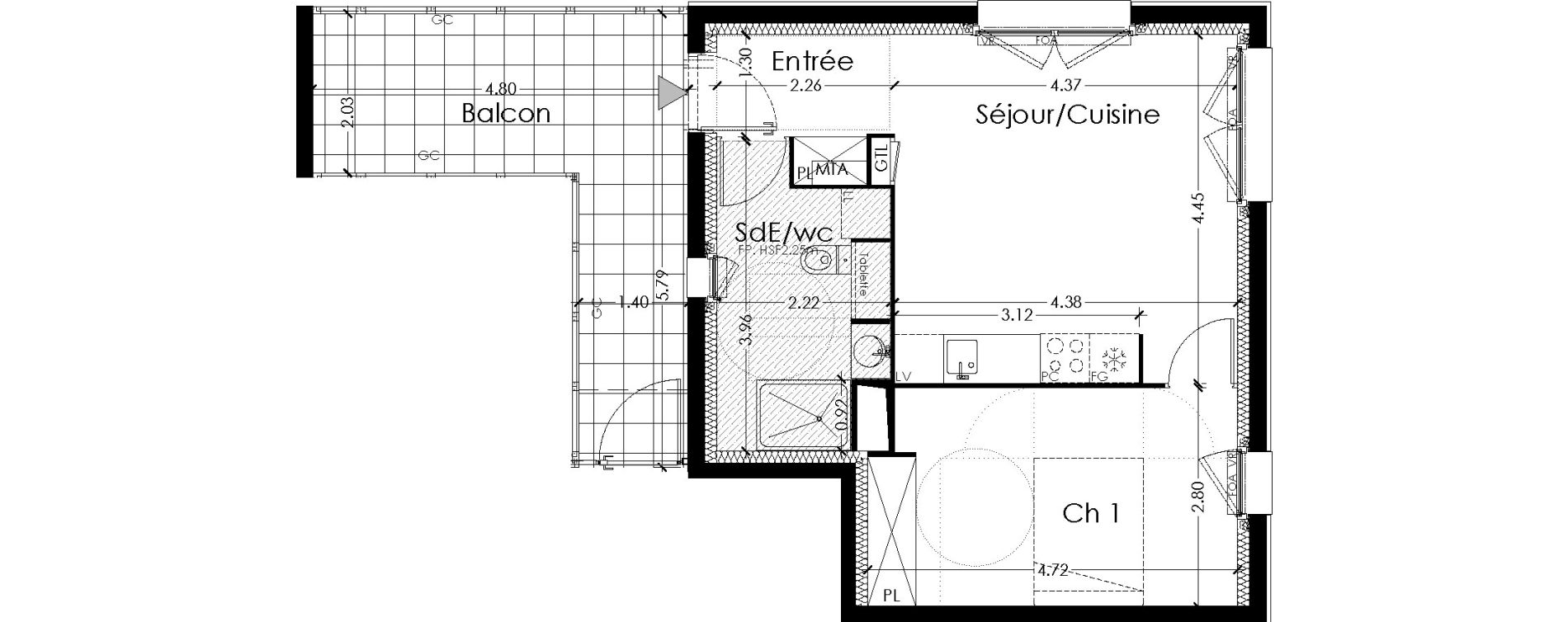 Appartement T2 de 43,39 m2 &agrave; Lormont Centre