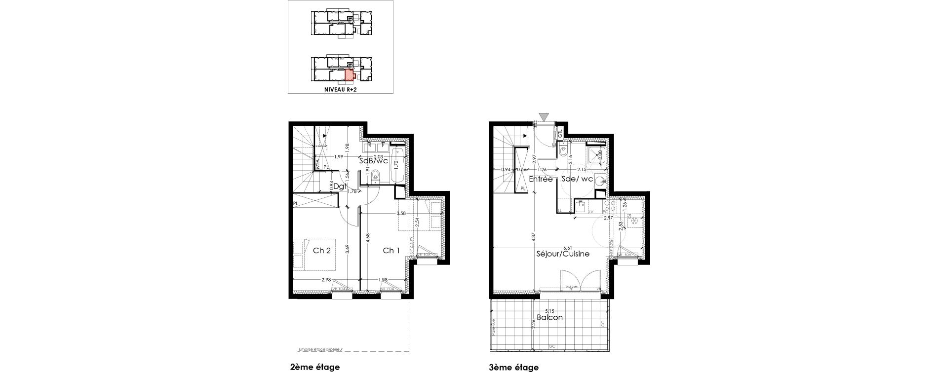 Duplex T3 de 70,26 m2 &agrave; Lormont Centre