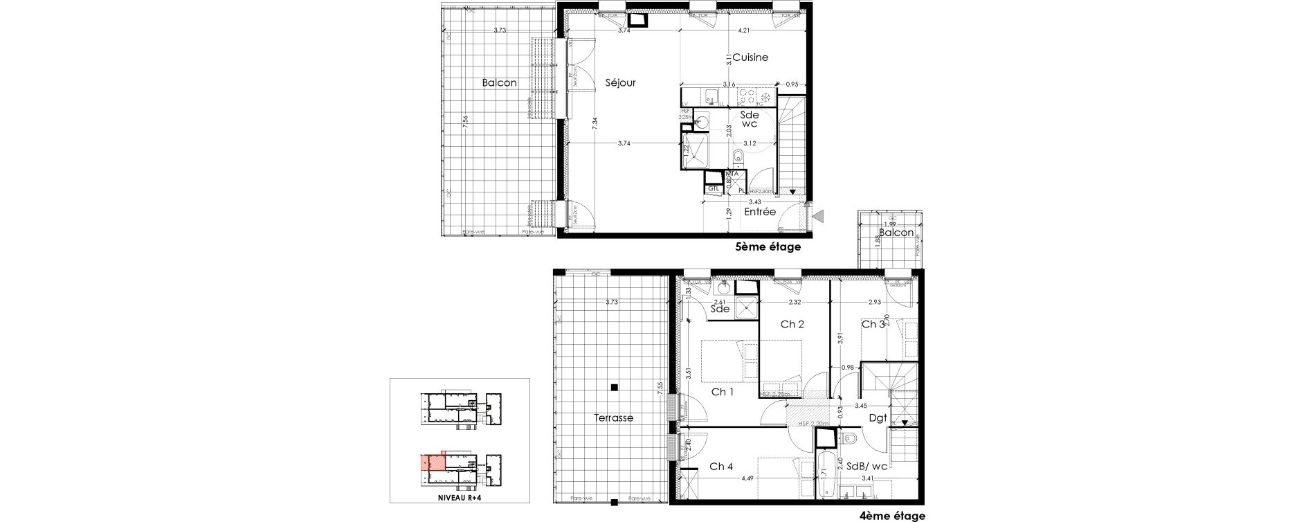 Duplex T5 de 106,70 m2 &agrave; Lormont Centre