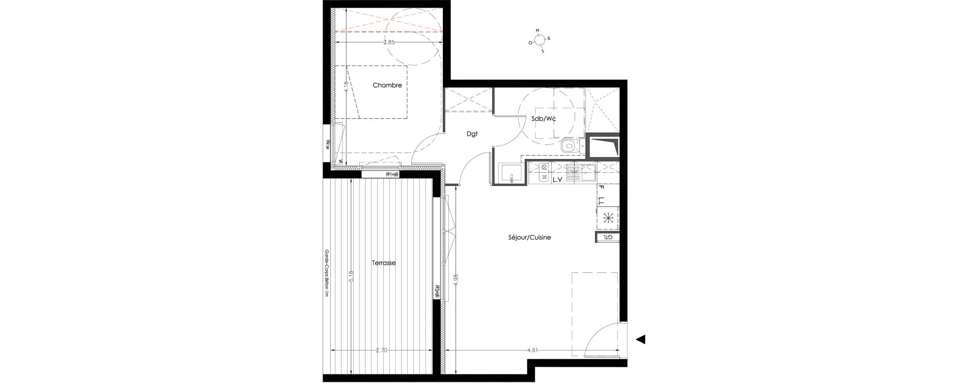 Appartement T2 de 44,70 m2 &agrave; Lormont Centre