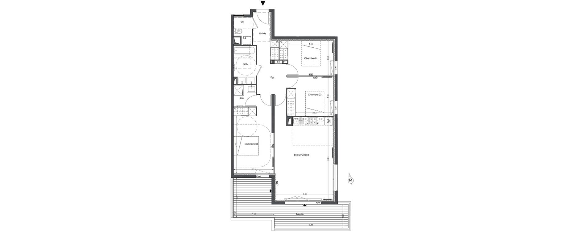 Appartement T4 de 85,52 m2 &agrave; Lormont Centre
