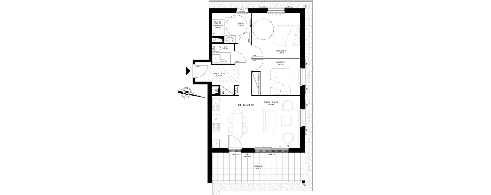 Appartement T3 de 60,79 m2 &agrave; Martignas-Sur-Jalle Centre