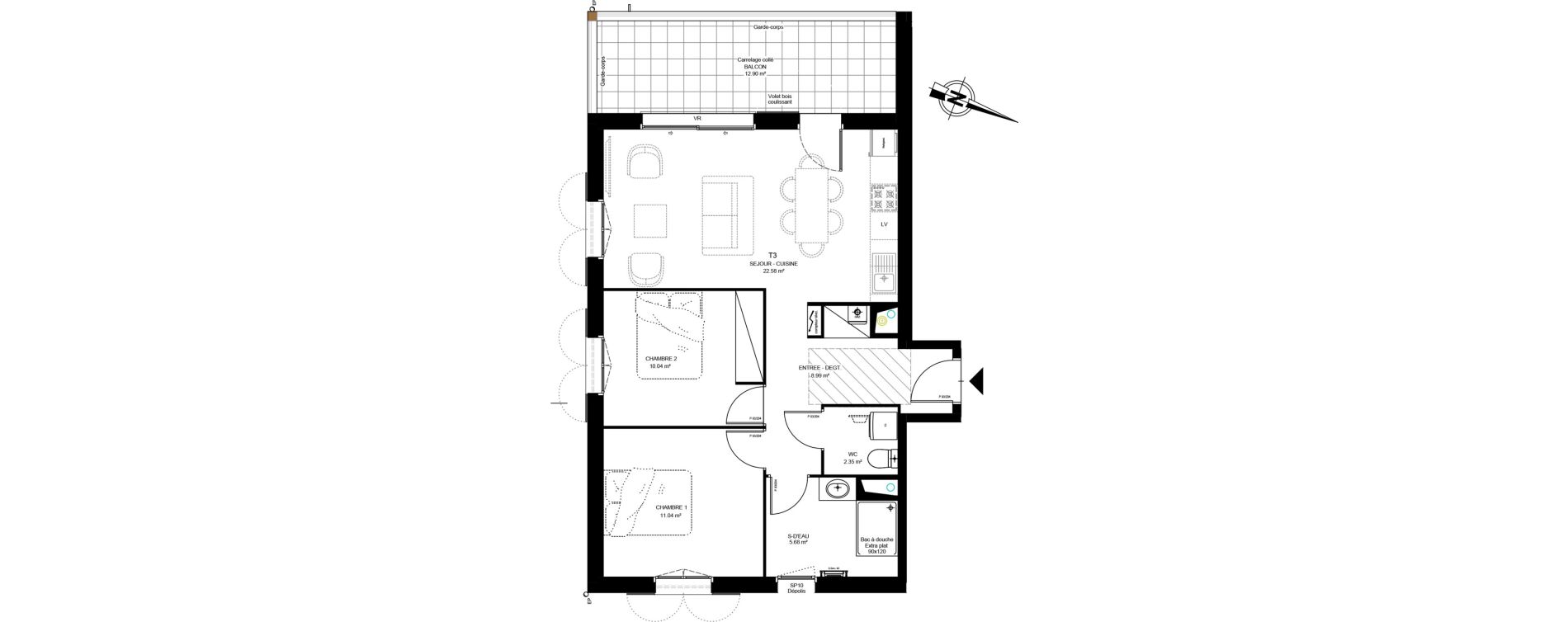 Appartement T3 de 60,77 m2 &agrave; Martignas-Sur-Jalle Centre