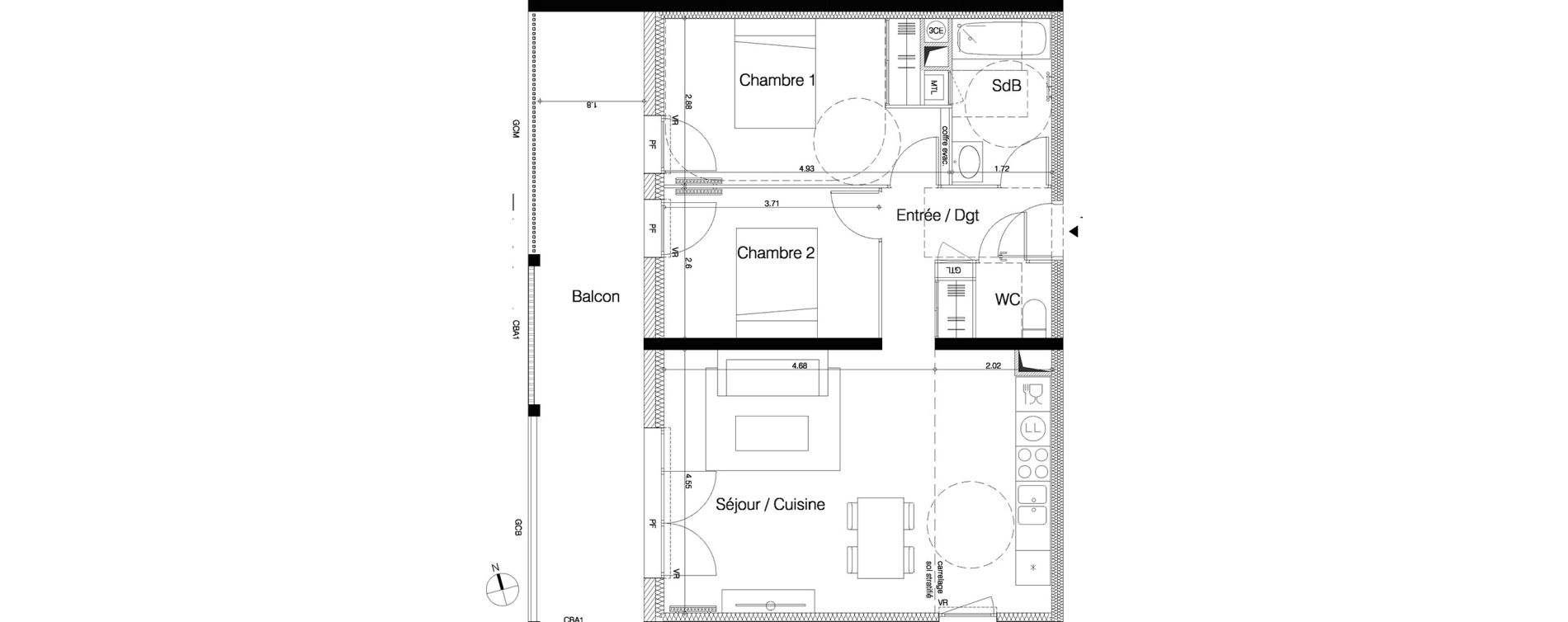 Appartement T3 de 65,90 m2 &agrave; M&eacute;rignac La glaciere