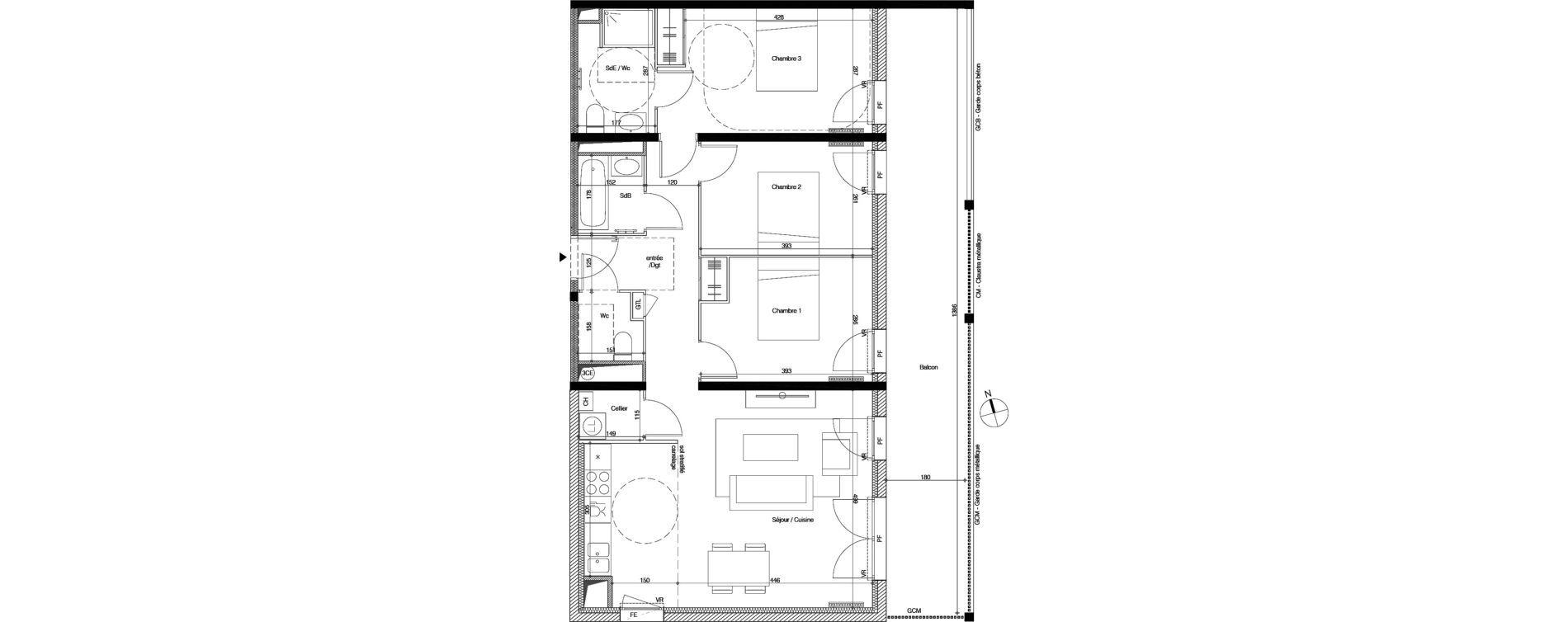 Appartement T4 de 86,60 m2 &agrave; M&eacute;rignac La glaciere