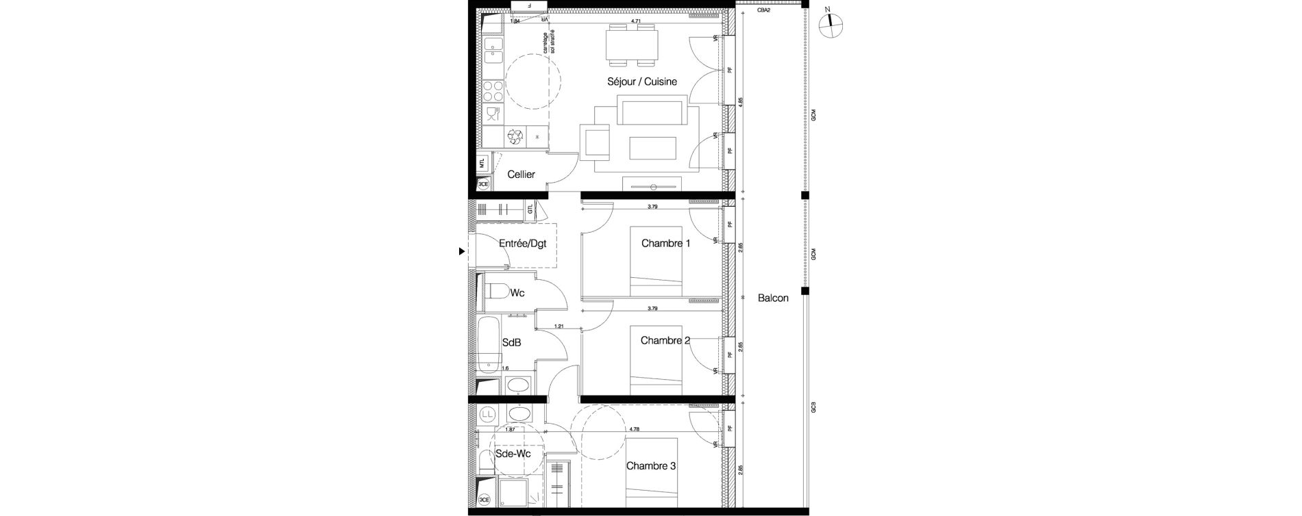 Appartement T4 de 83,60 m2 &agrave; M&eacute;rignac La glaciere