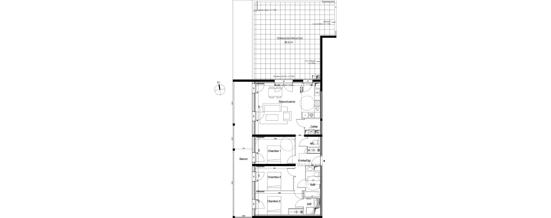 Appartement T4 de 85,90 m2 &agrave; M&eacute;rignac La glaciere