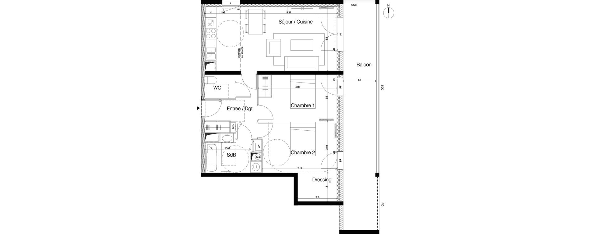 Appartement T3 de 68,20 m2 &agrave; M&eacute;rignac La glaciere