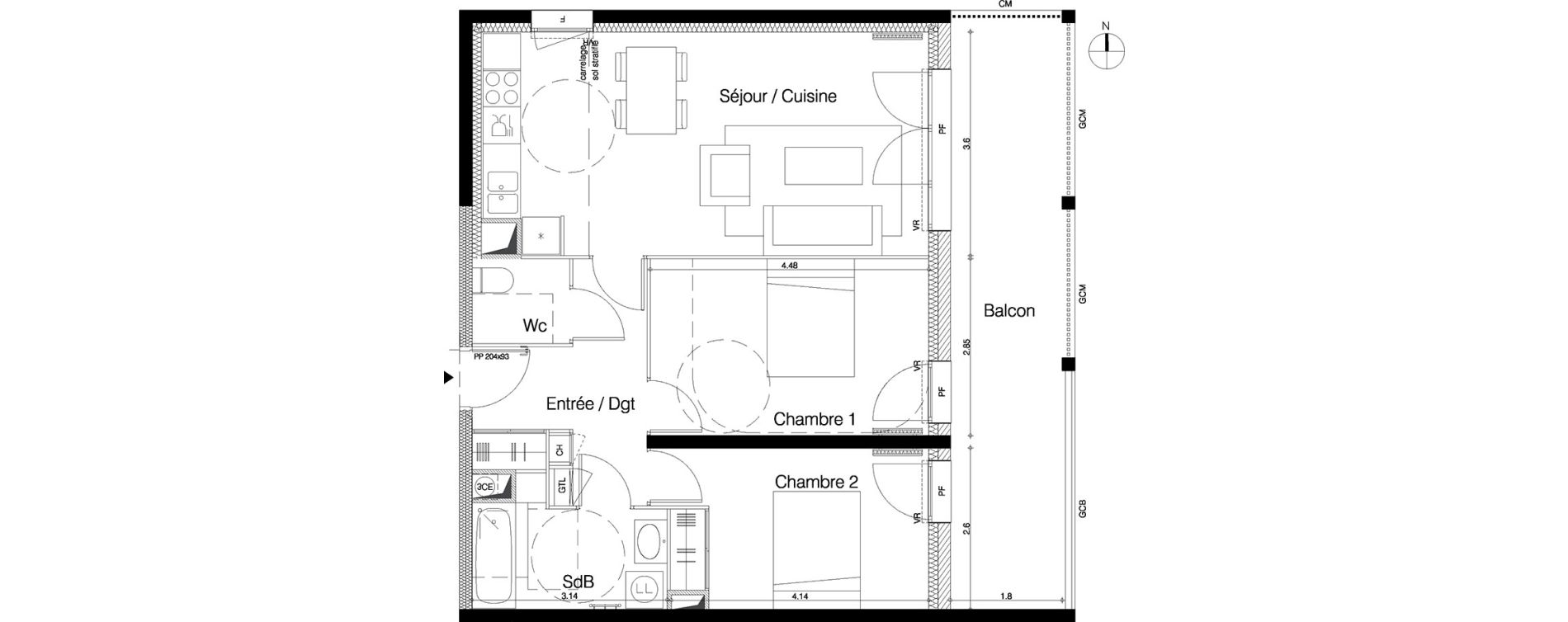 Appartement T3 de 64,70 m2 &agrave; M&eacute;rignac La glaciere