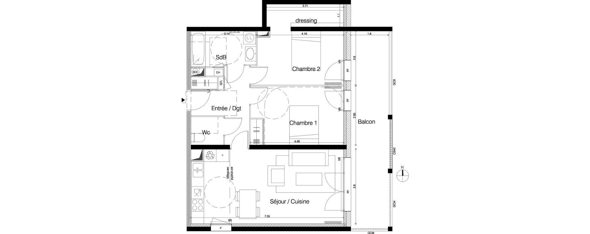 Appartement T3 de 68,97 m2 &agrave; M&eacute;rignac La glaciere