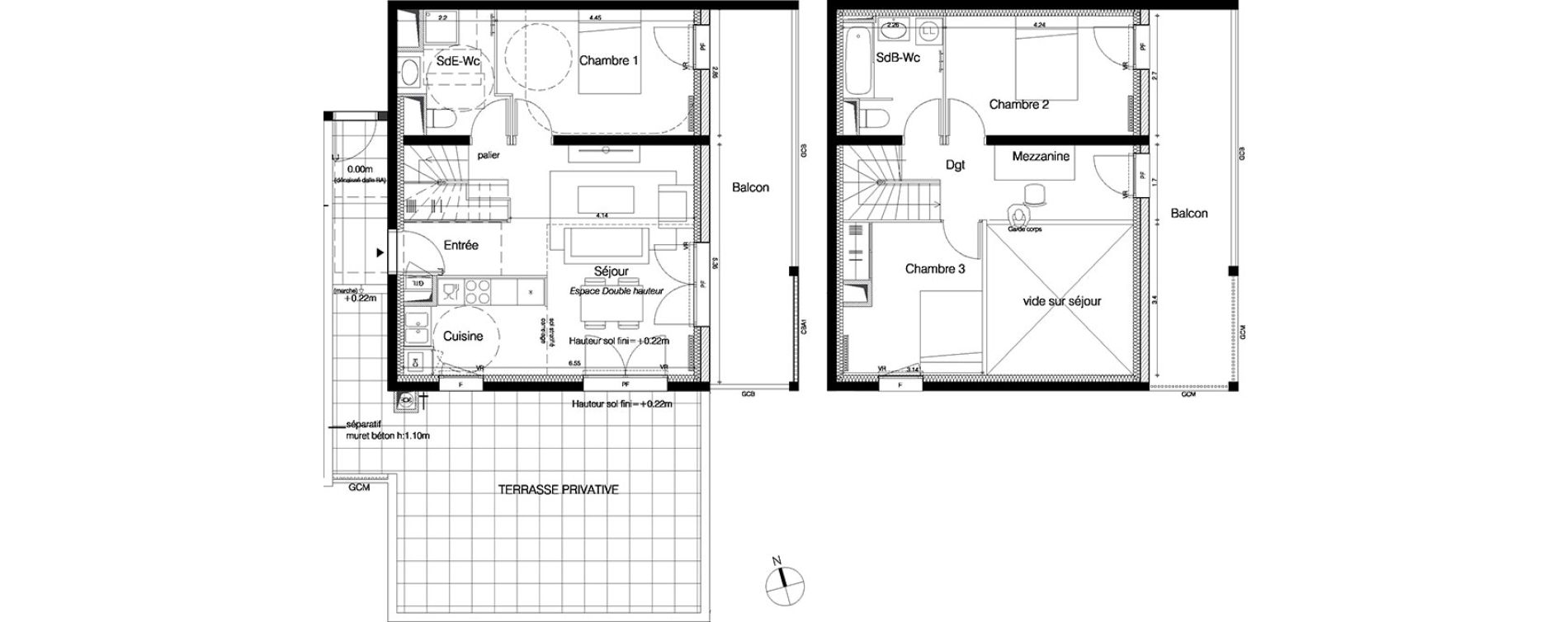 Duplex T4 de 85,30 m2 &agrave; M&eacute;rignac La glaciere