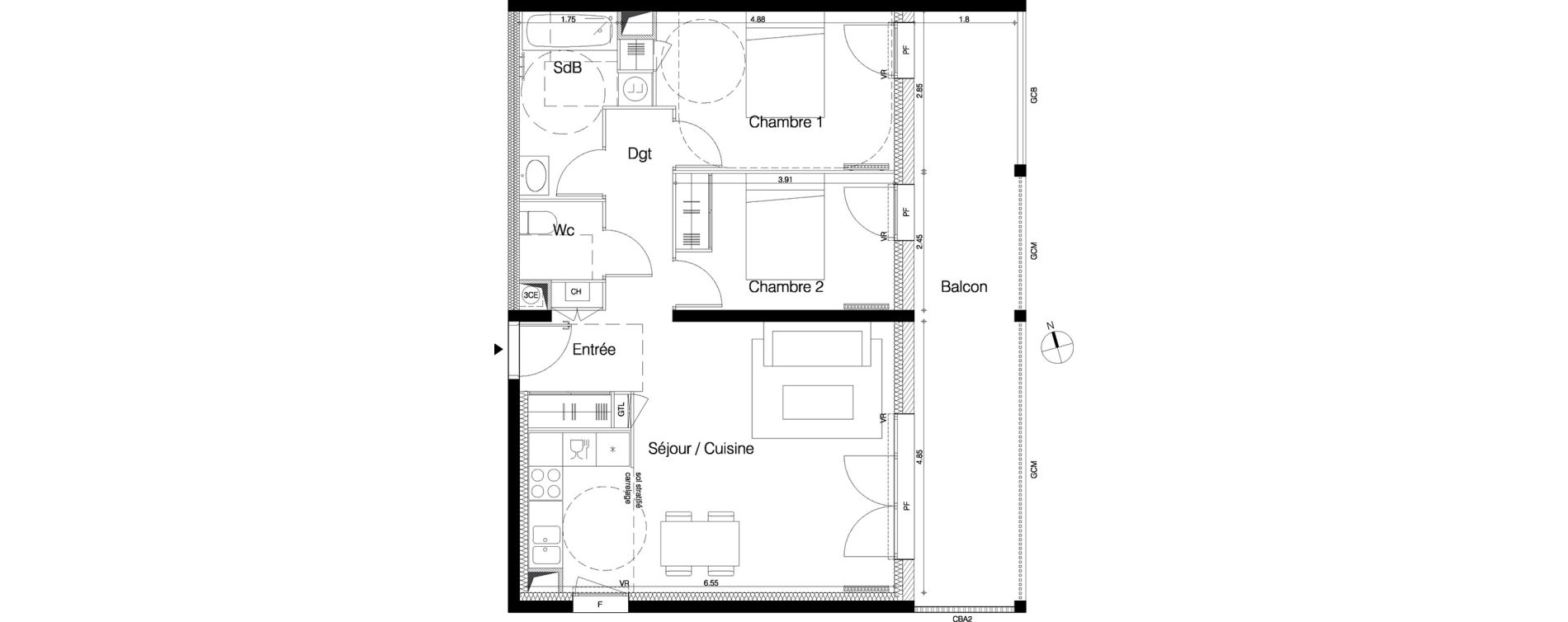 Appartement T3 de 66,04 m2 &agrave; M&eacute;rignac La glaciere