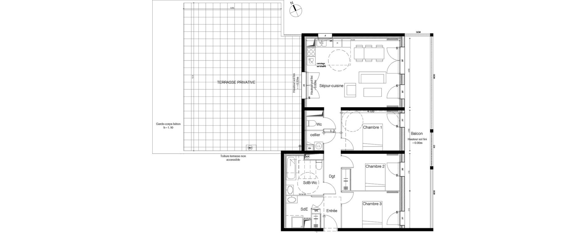 Appartement T4 de 89,30 m2 &agrave; M&eacute;rignac La glaciere