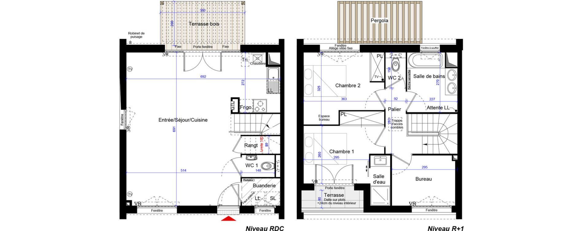 Maison T3 bis de 83,11 m2 &agrave; M&eacute;rignac Capeyron