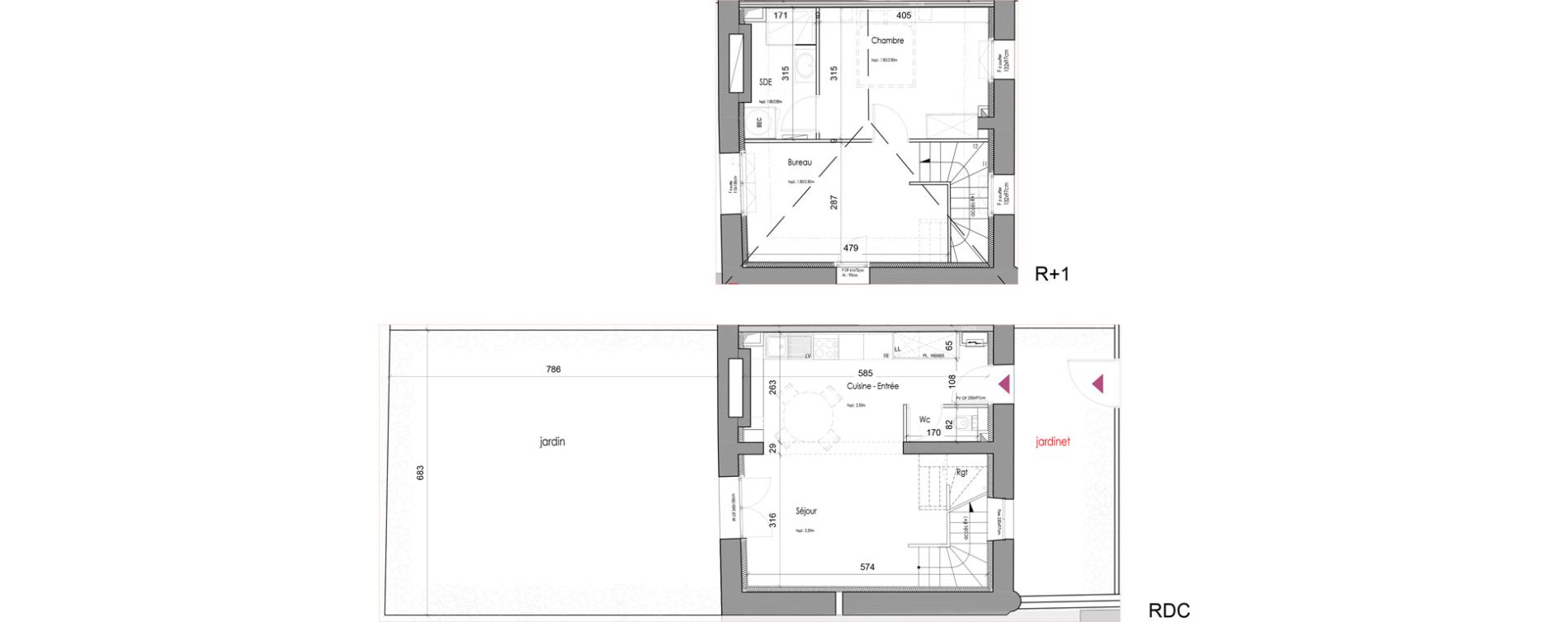 Duplex T2 bis de 53,60 m2 &agrave; M&eacute;rignac Chemin long