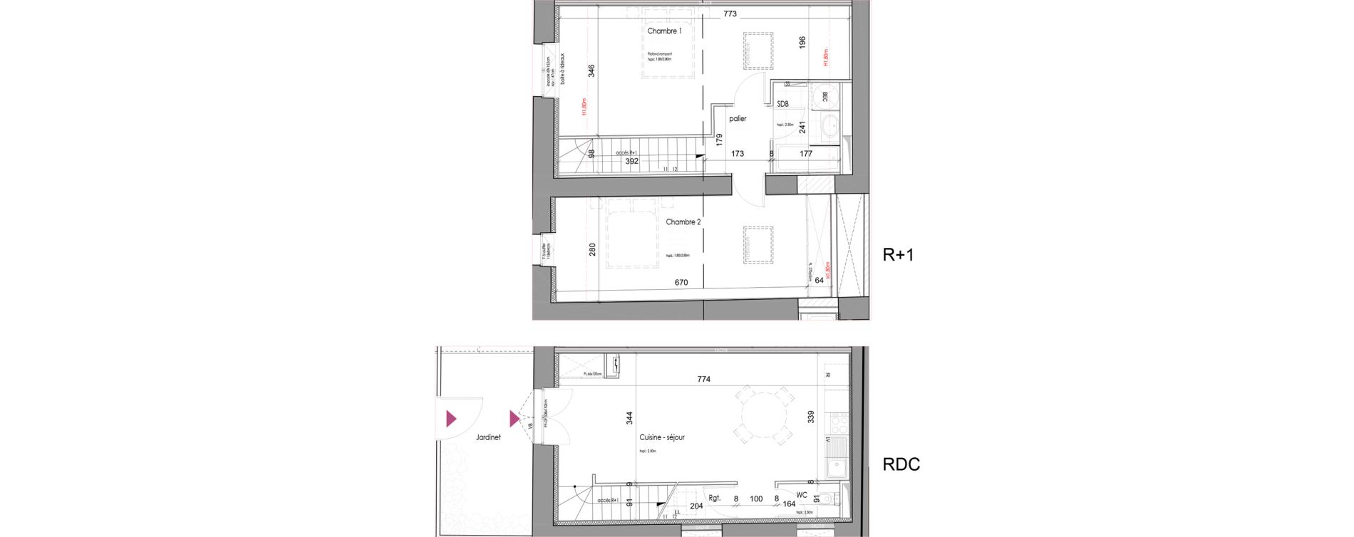 Duplex T3 de 75,37 m2 &agrave; M&eacute;rignac Chemin long