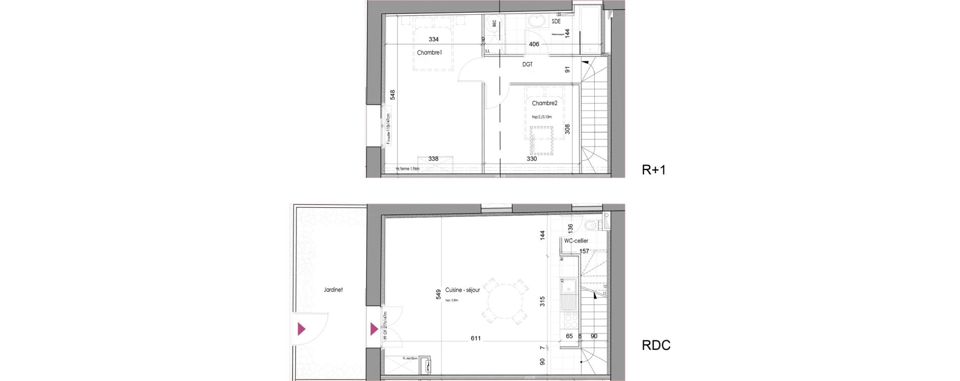 Duplex T3 de 76,98 m2 &agrave; M&eacute;rignac Chemin long