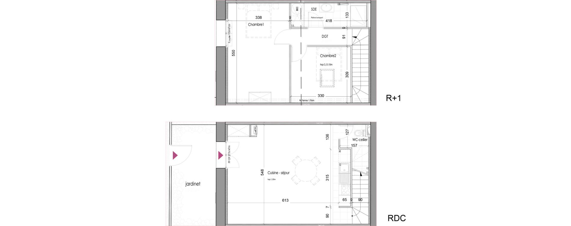 Duplex T3 de 76,45 m2 &agrave; M&eacute;rignac Chemin long