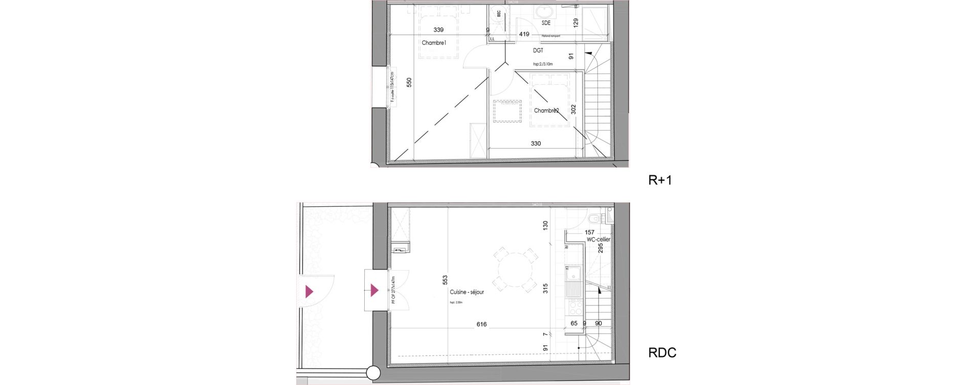 Duplex T3 de 76,07 m2 &agrave; M&eacute;rignac Chemin long