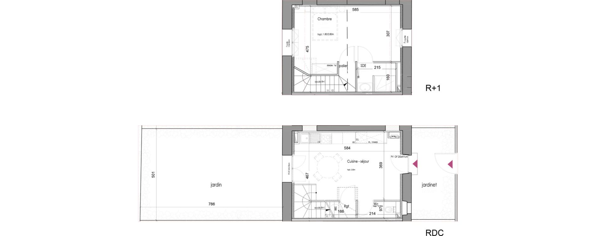 Duplex T2 de 43,31 m2 &agrave; M&eacute;rignac Chemin long