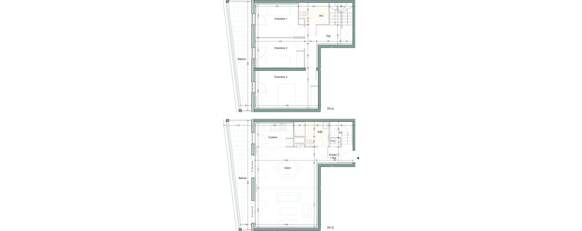 Appartement T4 de 89,34 m2 &agrave; M&eacute;rignac Eyquems