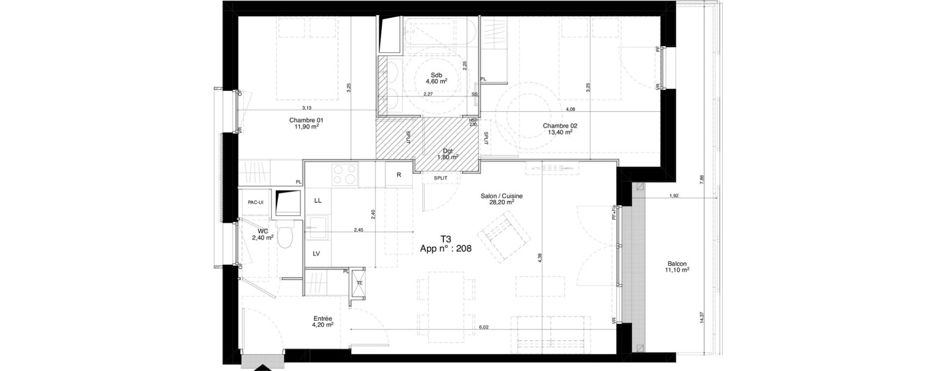 Appartement T3 de 66,50 m2 &agrave; M&eacute;rignac Capeyron