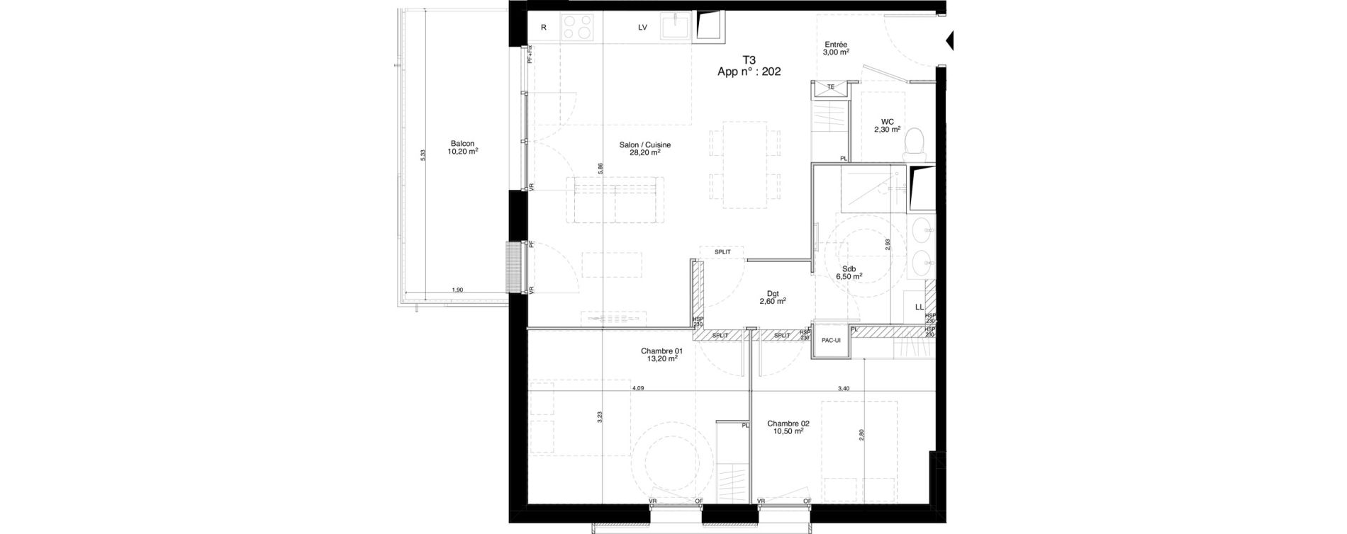 Appartement T3 de 66,30 m2 &agrave; M&eacute;rignac Capeyron