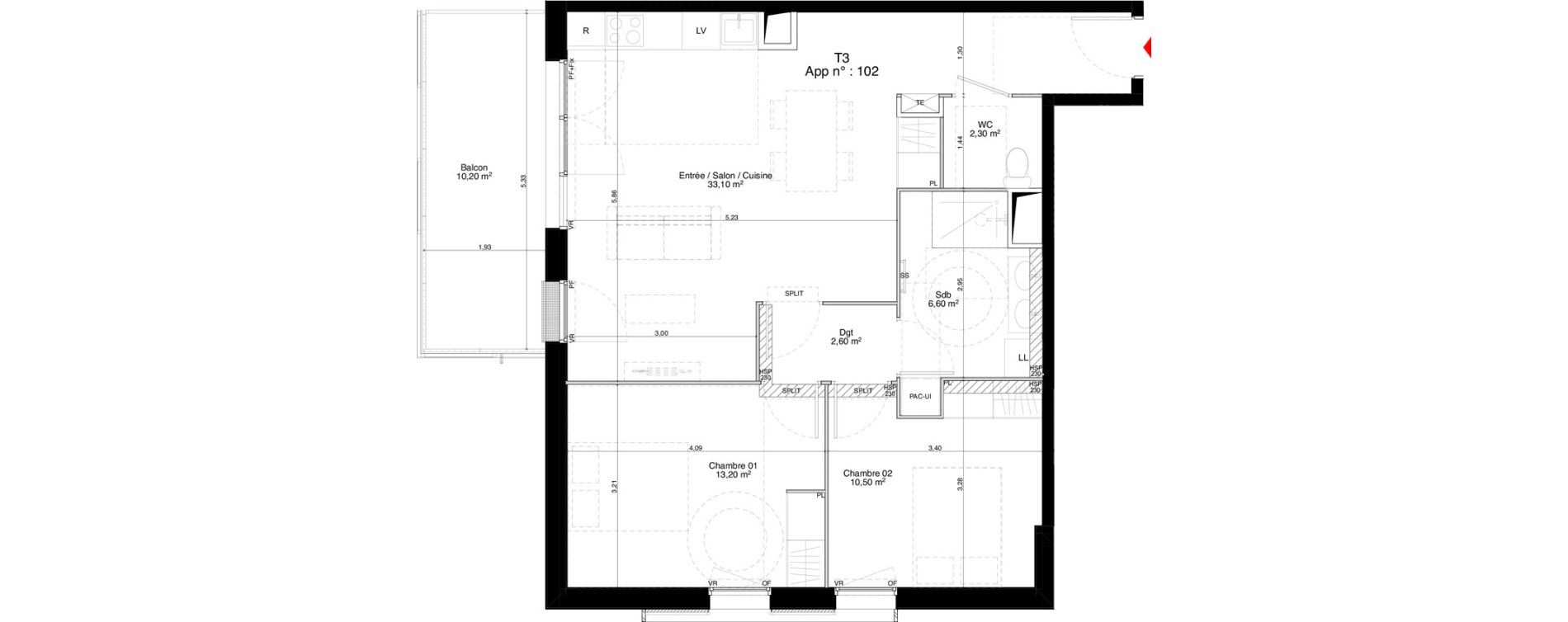 Appartement T3 de 68,30 m2 &agrave; M&eacute;rignac Capeyron