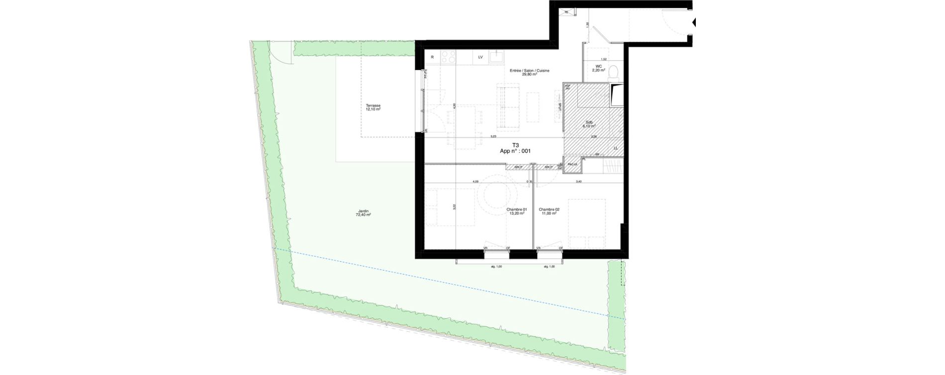 Appartement T3 de 62,30 m2 &agrave; M&eacute;rignac Capeyron