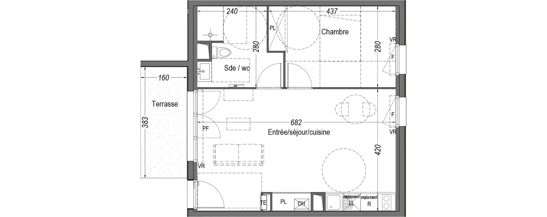 Appartement T2 de 46,66 m2 &agrave; M&eacute;rignac Arlac