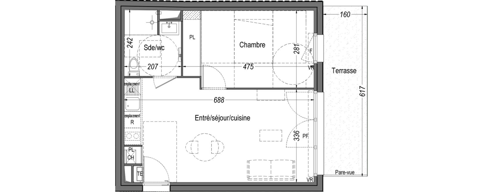 Appartement T2 de 41,52 m2 &agrave; M&eacute;rignac Arlac