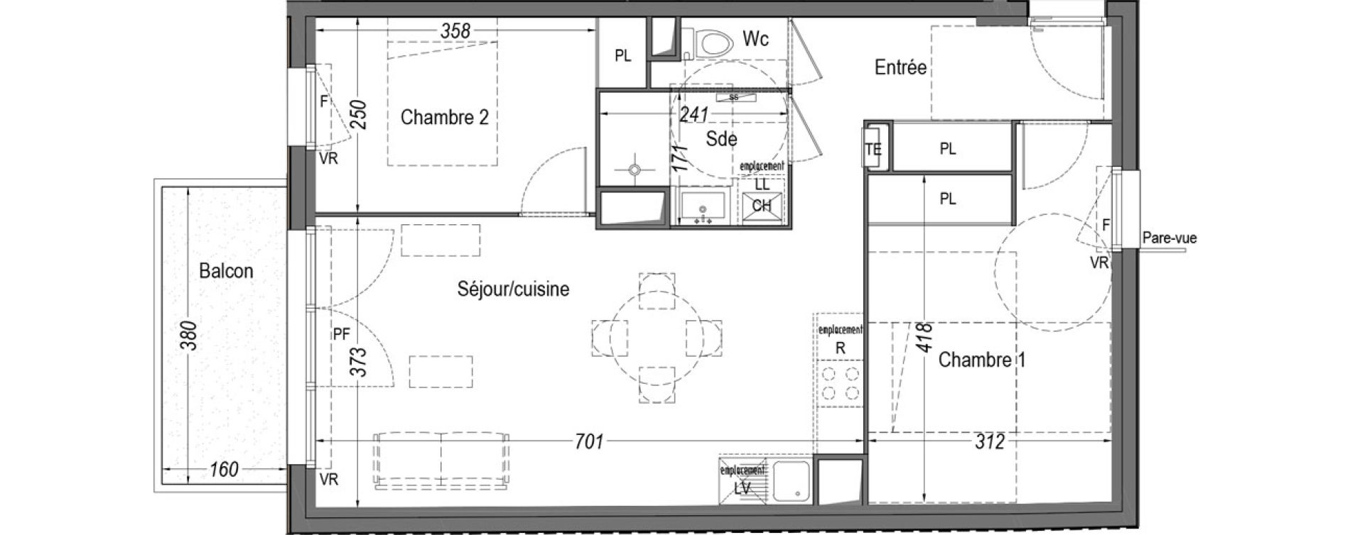 Appartement T3 de 60,96 m2 &agrave; M&eacute;rignac Arlac