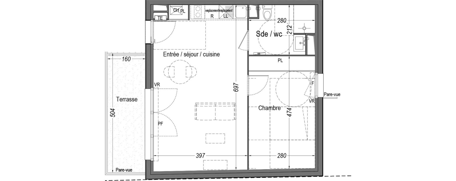 Appartement T2 de 45,99 m2 &agrave; M&eacute;rignac Arlac