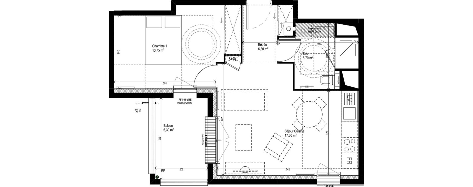 Appartement T2 de 43,85 m2 &agrave; M&eacute;rignac Eyquems