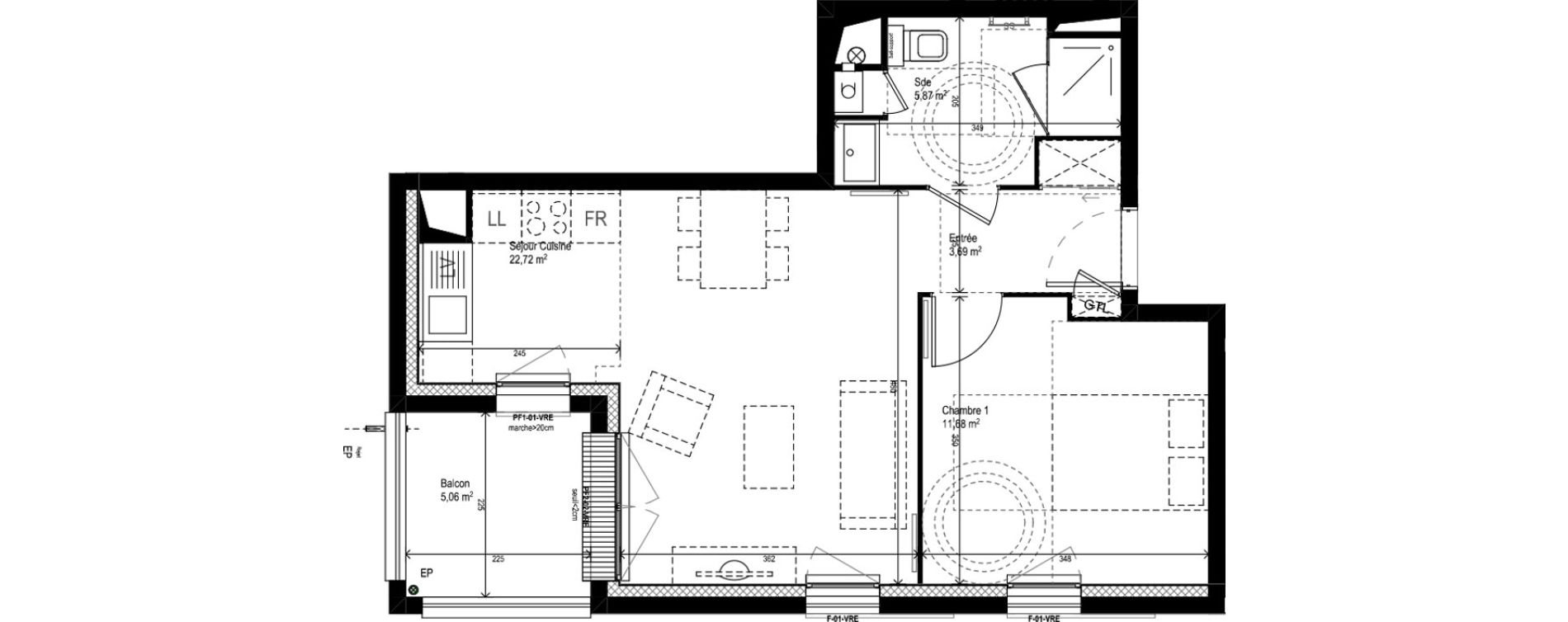 Appartement T2 de 43,96 m2 &agrave; M&eacute;rignac Eyquems