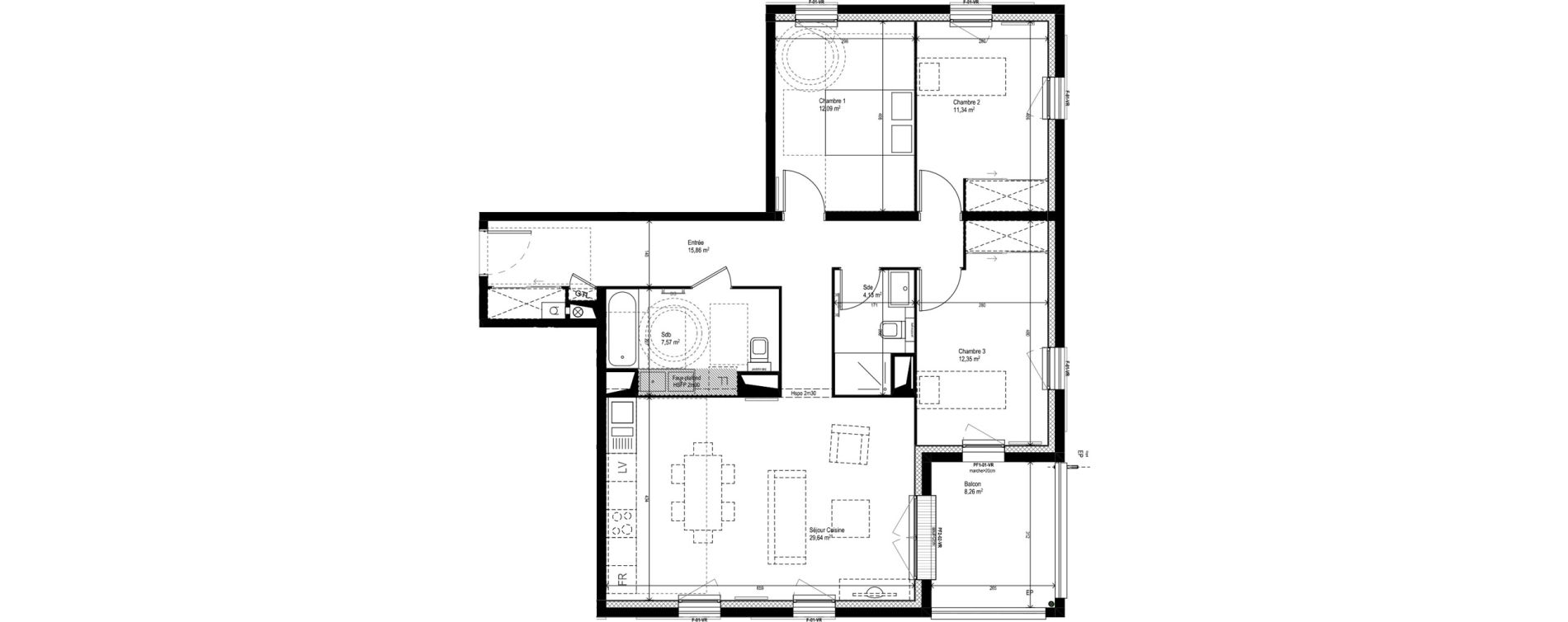 Appartement T4 de 92,98 m2 &agrave; M&eacute;rignac Eyquems
