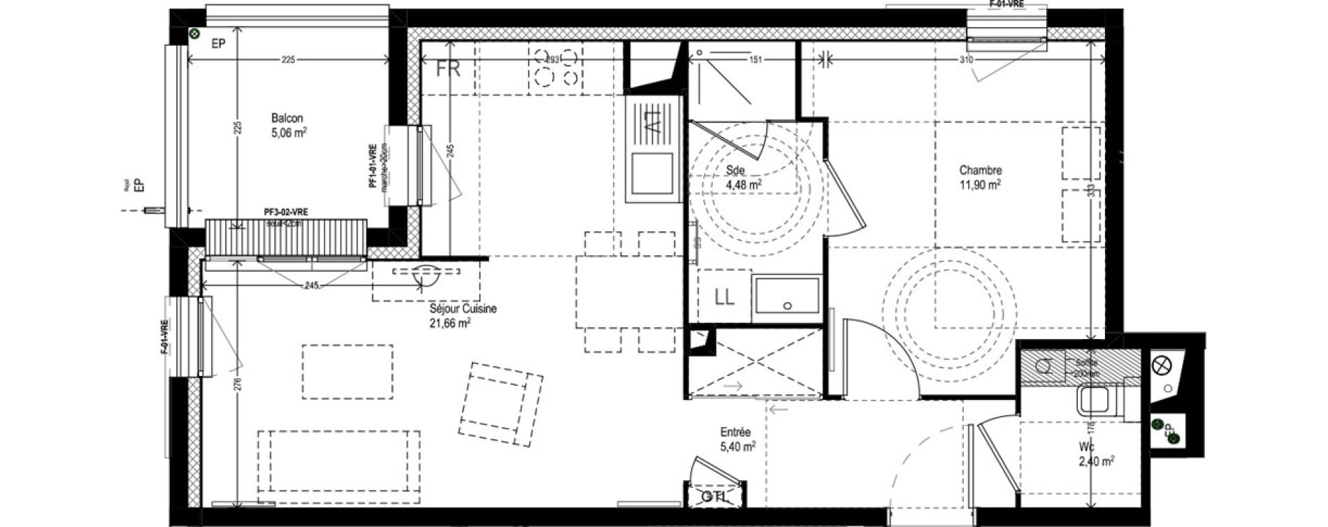 Appartement T2 de 45,84 m2 &agrave; M&eacute;rignac Eyquems