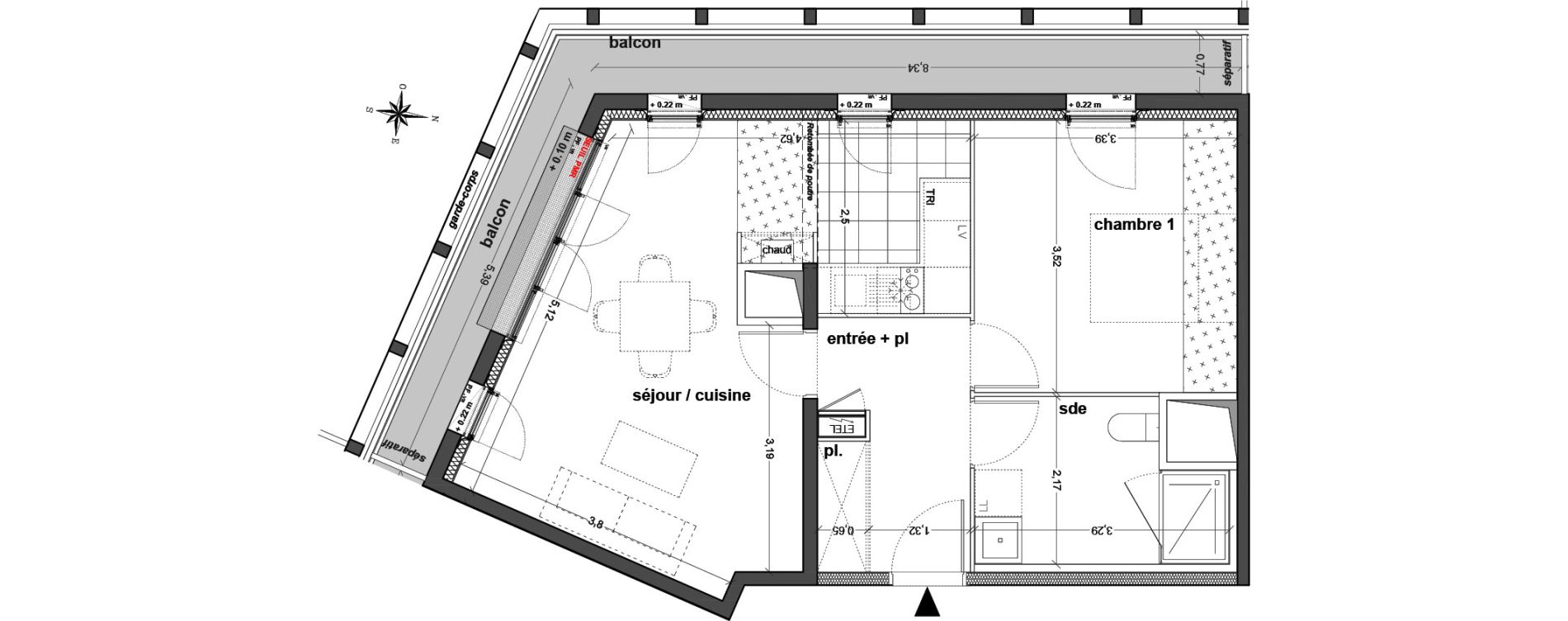Appartement T2 de 49,29 m2 &agrave; M&eacute;rignac Eyquems