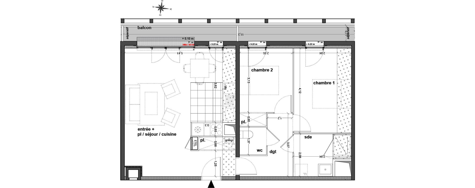 Appartement T3 de 65,13 m2 &agrave; M&eacute;rignac Eyquems