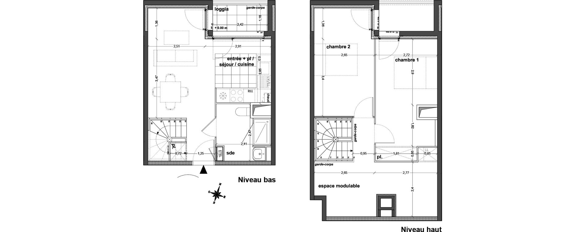 Duplex T3 de 68,37 m2 &agrave; M&eacute;rignac Eyquems