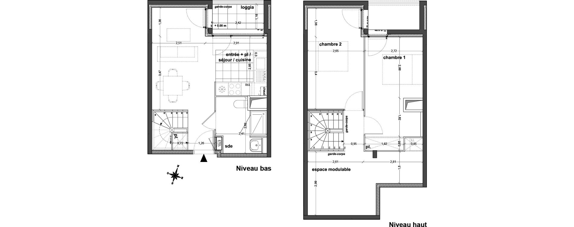 Duplex T3 de 69,80 m2 &agrave; M&eacute;rignac Eyquems