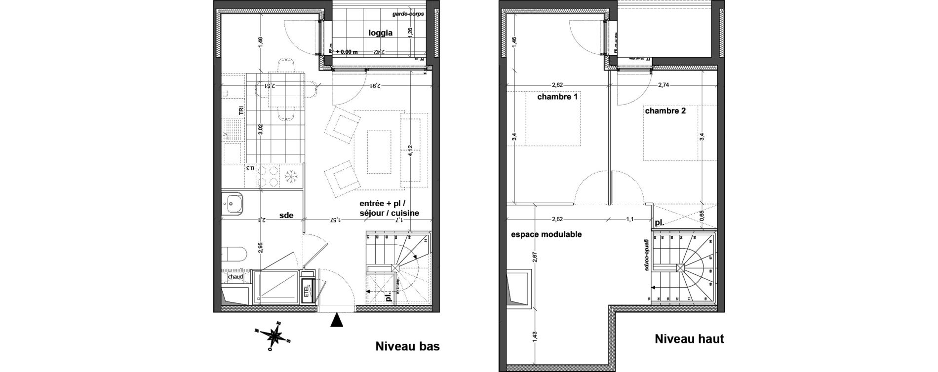 Duplex T3 de 68,48 m2 &agrave; M&eacute;rignac Eyquems