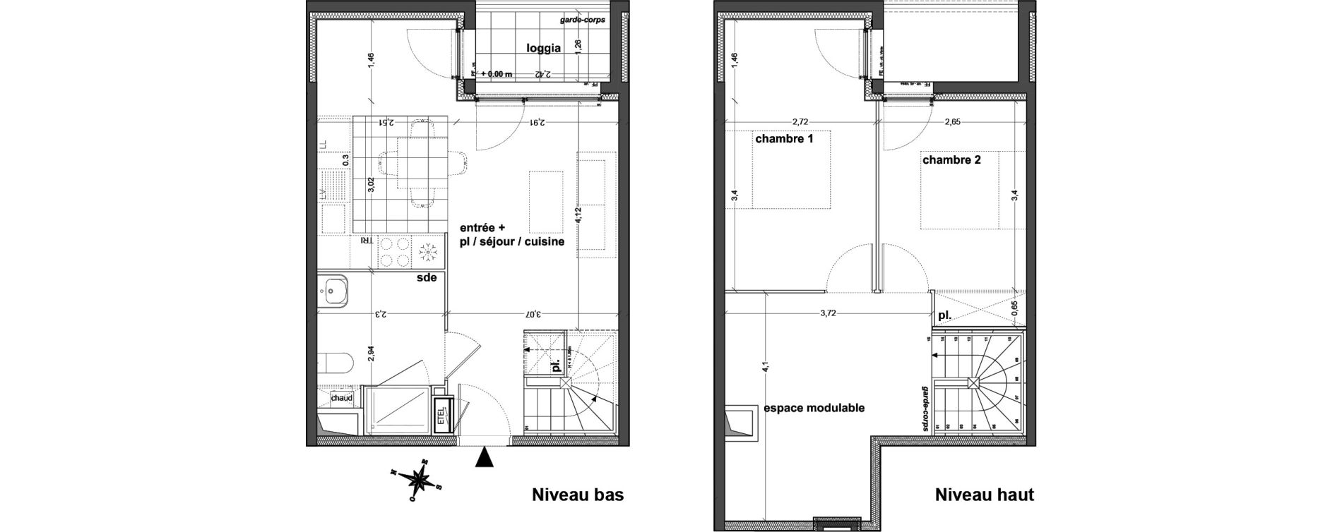 Duplex T3 de 68,68 m2 &agrave; M&eacute;rignac Eyquems