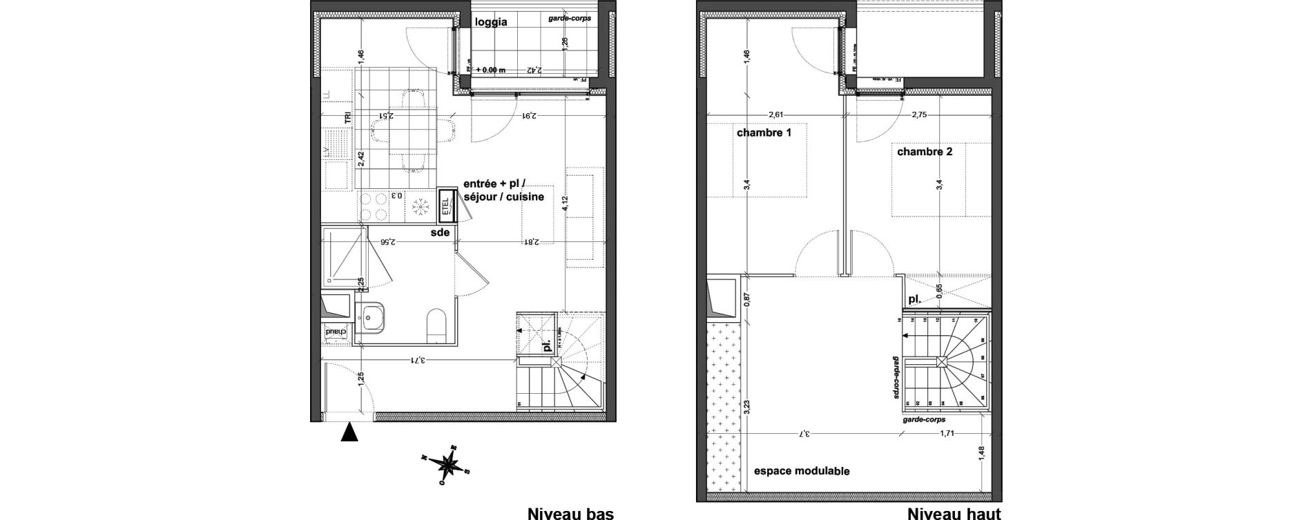 Duplex T3 de 72,74 m2 &agrave; M&eacute;rignac Eyquems