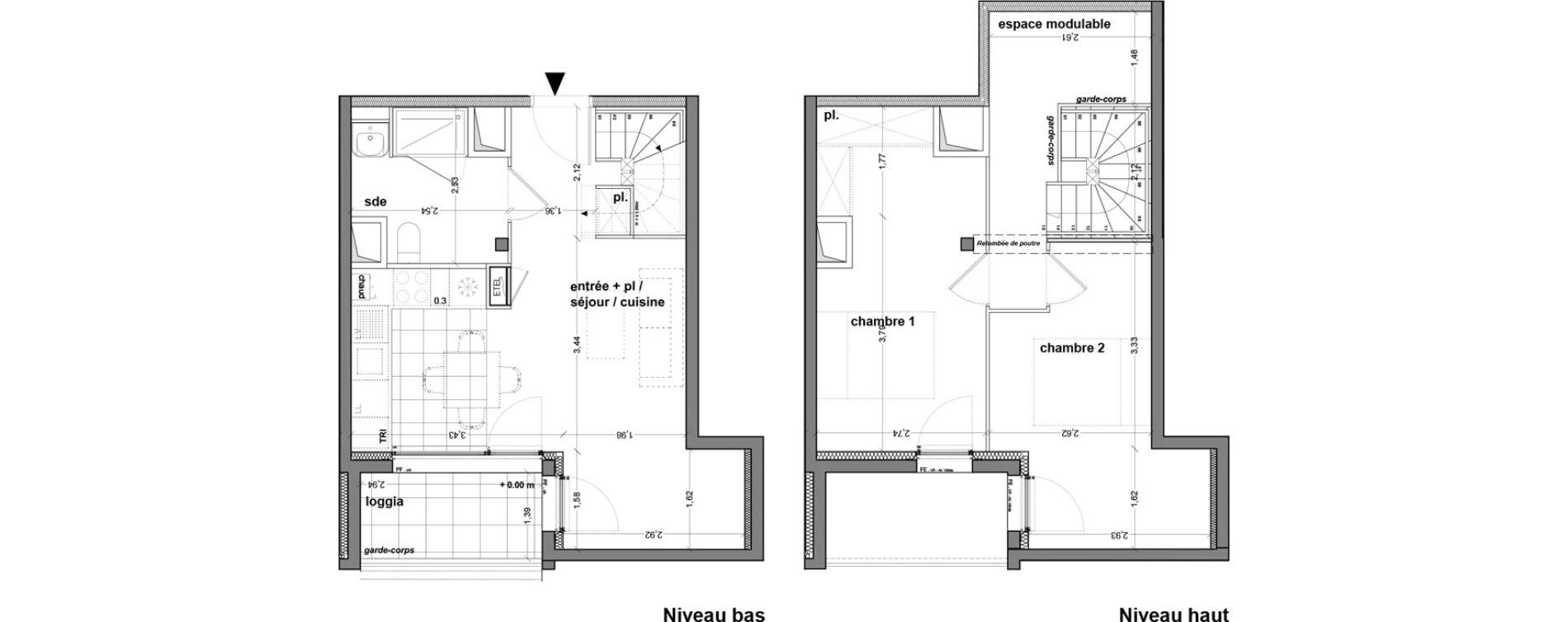 Duplex T3 de 64,07 m2 &agrave; M&eacute;rignac Eyquems