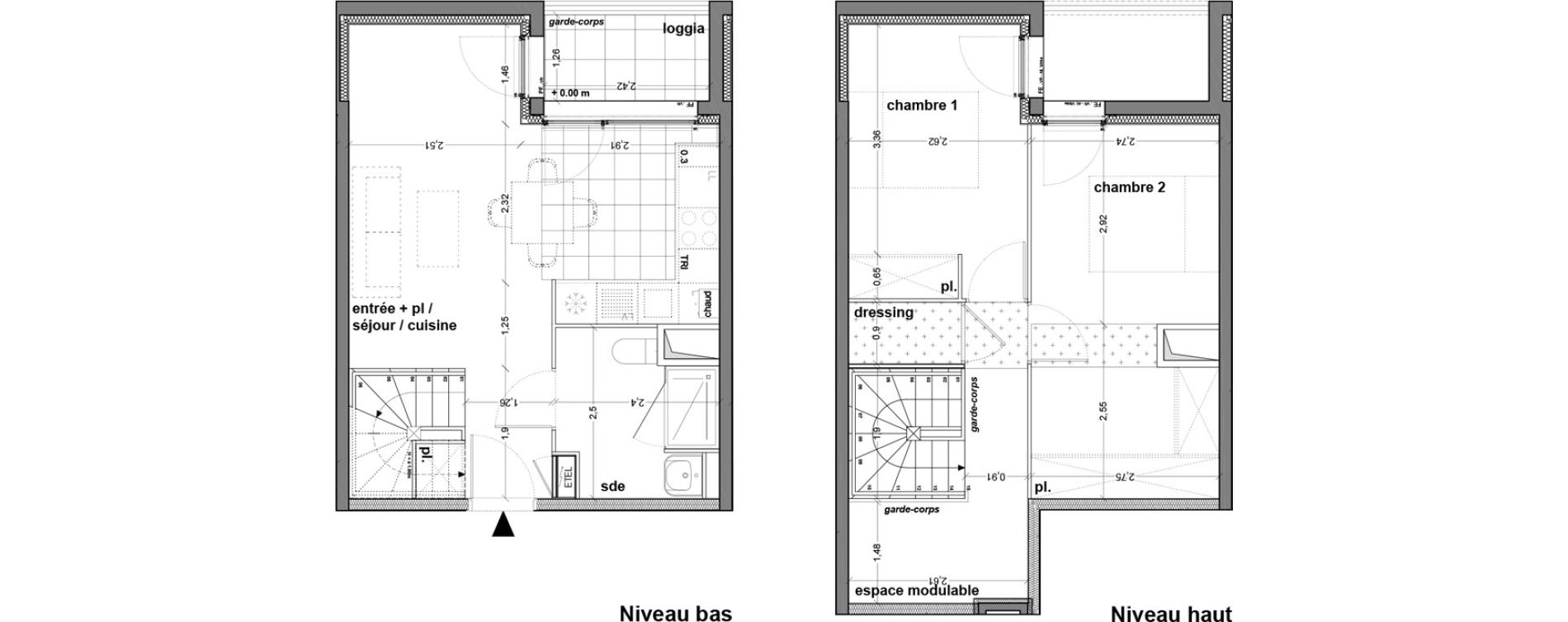 Duplex T3 de 62,18 m2 &agrave; M&eacute;rignac Eyquems