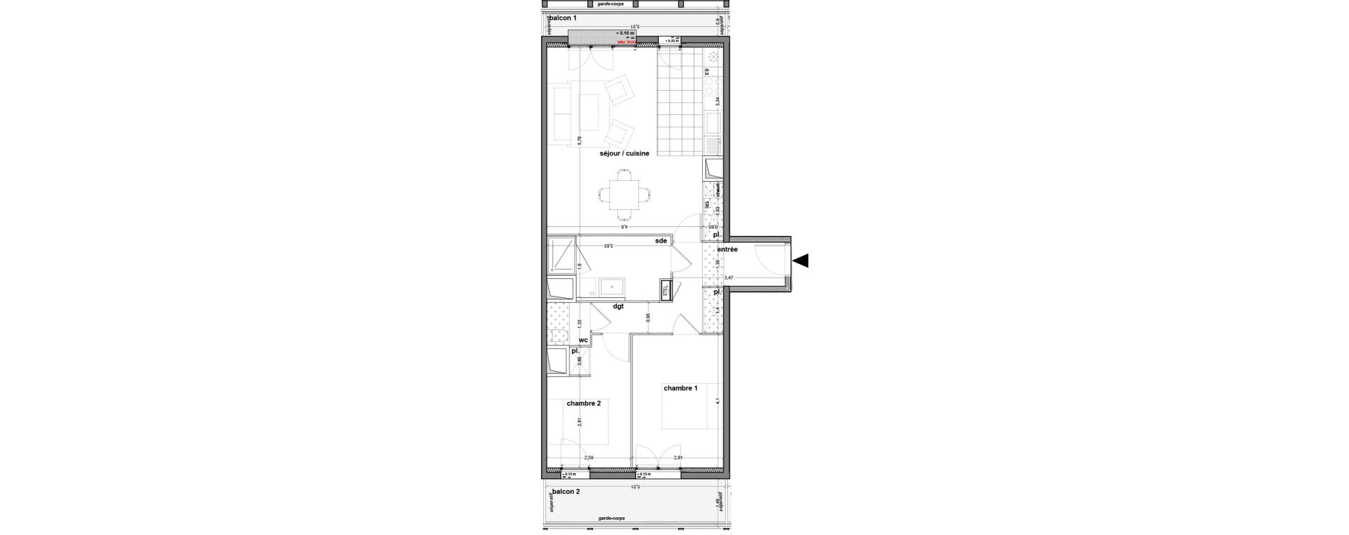 Appartement T3 de 69,72 m2 &agrave; M&eacute;rignac Eyquems