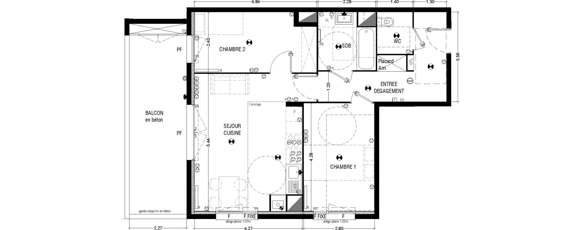 Appartement T3 de 63,38 m2 &agrave; M&eacute;rignac La glaciere