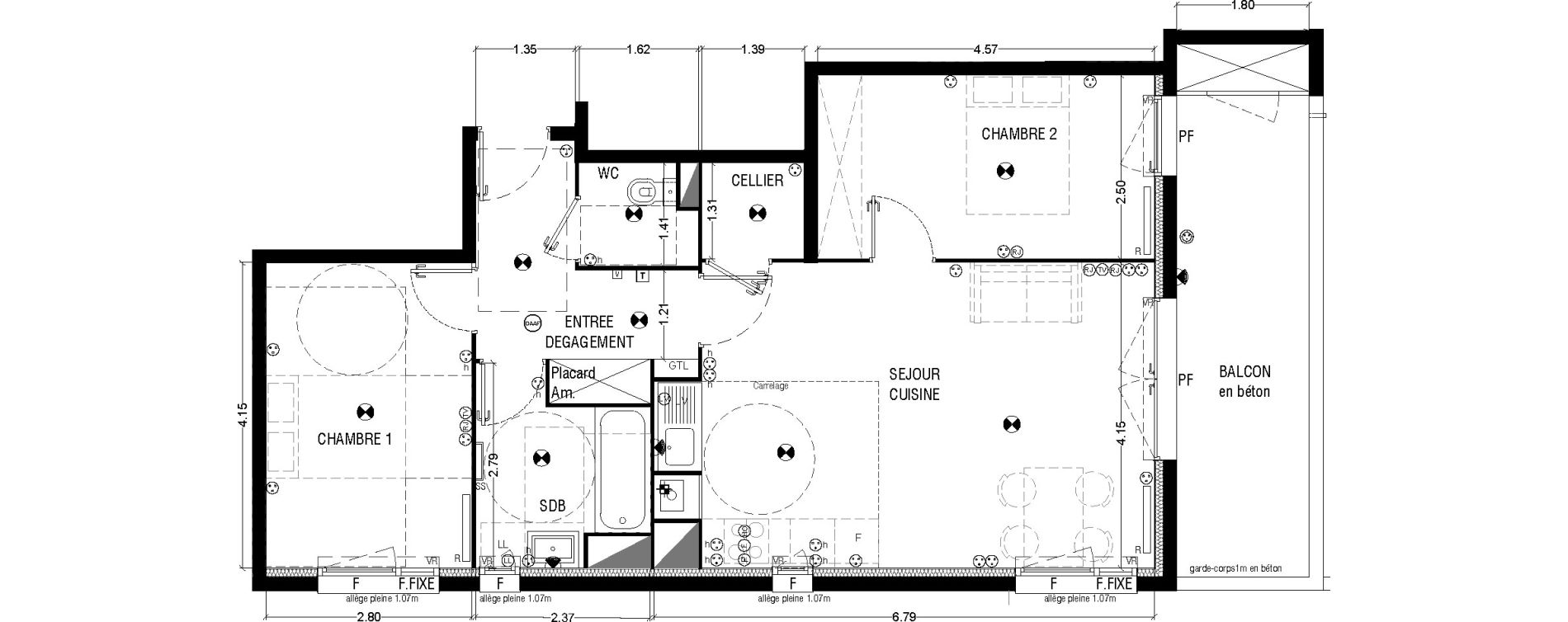 Appartement T3 de 65,70 m2 &agrave; M&eacute;rignac La glaciere